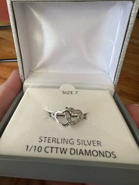 Macy's Sterling Silver Double Heart Ring with Diamond Accents - Sterling Silver